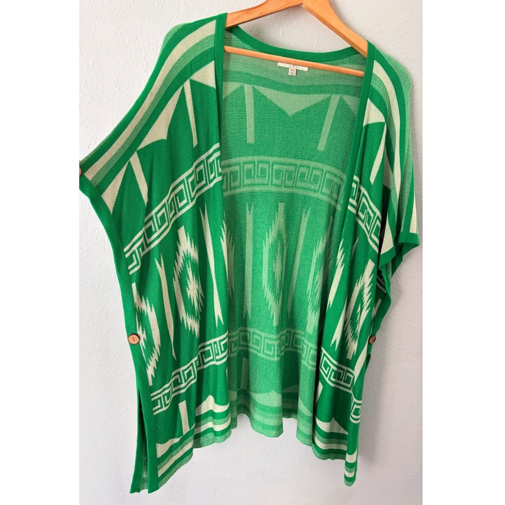 Umgee Womens Geometric Knit Kimono Cardigan S/M Green Southwestern Boho Resort - Picture 4 of 7